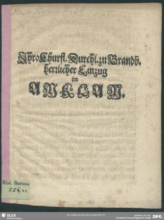 Ihro Churf. Durchl. zu Brandb. herrlicher Einzug in Anklam : [Anklam den 30., 20. August. 1676]