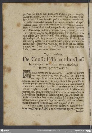 Caput tertium. De Causis Efficientibus Lassitudinis, tum immediatas tum mediatis internis proximioribus