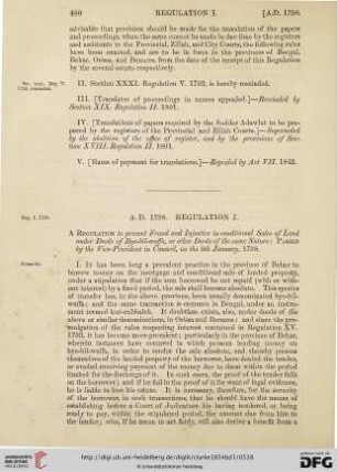 Regulations A.D. 1798