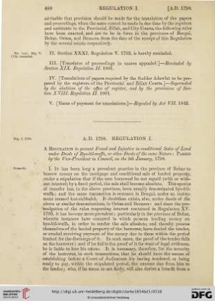 Regulations A.D. 1798