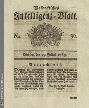 No. 30, Dienstag den 29. Julius 1783