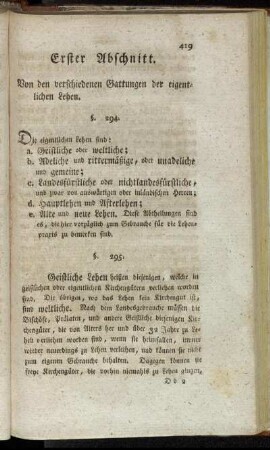 Erster Abschnitt. Von den verschiedenen Gattungen der eigentlichen Lehen.