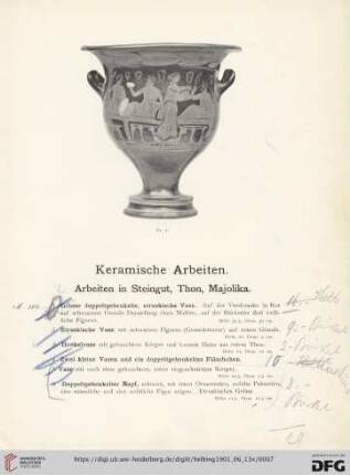 Arbeiten in Steingut, Thon, Majolika (Nr. 1-25)