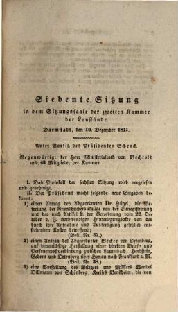 Verhandlungen der Zweiten Kammer der Landstände des Großherzogthums Hessen. Protokolle. 1841/42,1 (1842)