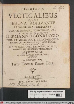 Disputatio De Vectigalibus