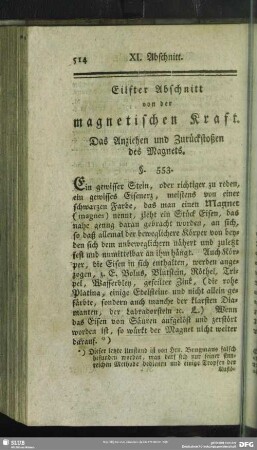 Eilfter Abschnitt von der magnetischen Kraft. Das Anziehen und Zurückstoßen des Magnets