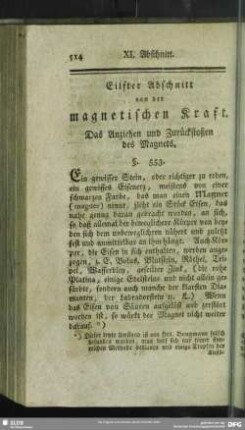 Eilfter Abschnitt von der magnetischen Kraft. Das Anziehen und Zurückstoßen des Magnets
