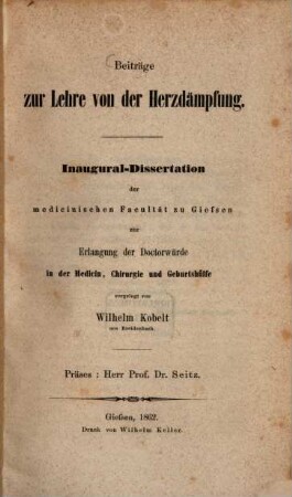 Beiträge zur Lehre von der Herzdämpfung : Inaug. Diss.