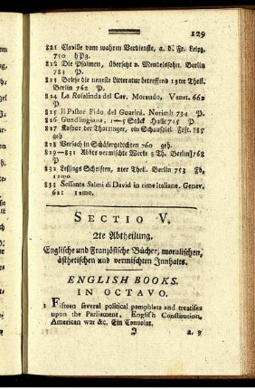 2te Abtheilung. Englische und Französische Bücher, moralischen ästhetischen und vermischten Inhalts.