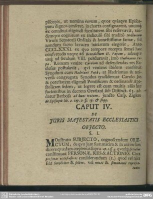 Caput IV. De Iuris Maiestatis Ecclesiastici Obiecto
