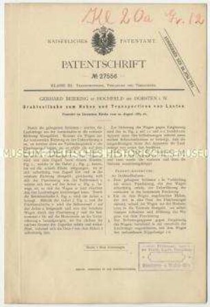 Patentschrift einer Drahtseilbahn zum Transportieren von Lasten, Patent-Nr. 27556