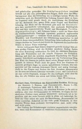 48-49 [Rezension] Jone, Heribert, Normenrecht und Personenrecht (Kan. 1 - Kan. 725)