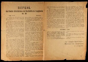 Befehl des Obersten Befehlshabers der Streitkräfte der Sowjetunion 1. Mai 1945 Nr. 20 Moskau