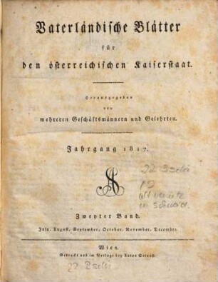 Erneuerte vaterländische Blätter für den österreichischen Kaiserstaat. 1817,2