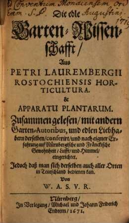 Die edle Garten-Wissenschafft, [1]