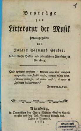 Beyträge zur Litteratur der Musik
