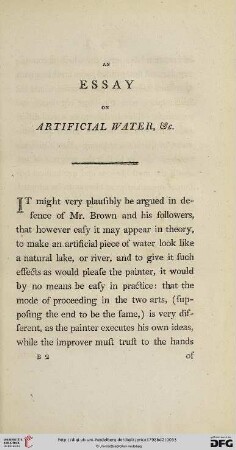 An Essay on Artificial Water, &c.