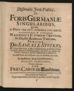 Dissertatio Iuris Publici, De Foris Germaniae Singularibus