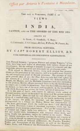 Text: This day is published, Part I. of Views in India, Canton, and on The Shores of the Red Sea