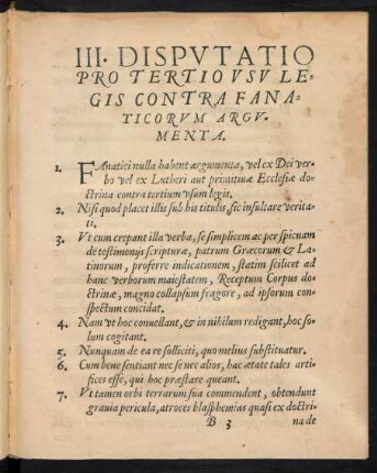 III. Disputatio Pro Tertio Usu Legis Contra Fanaticorum Argumenta.