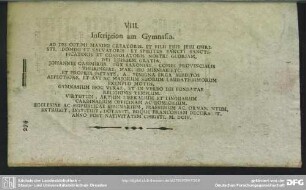 VIII. Inscription am Gymnasio