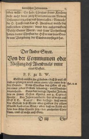 Der Ander Streit. Von der Communion oder Niessung des Abendmals unter einer Gestalt.