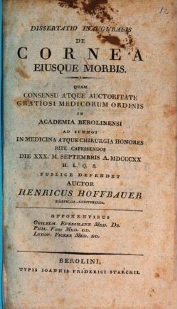 Dissertatio inauguralis De cornea eiusque morbis