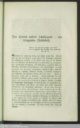 Das Turnen unserer Schuljugend - ein drigendes Bedürfniss