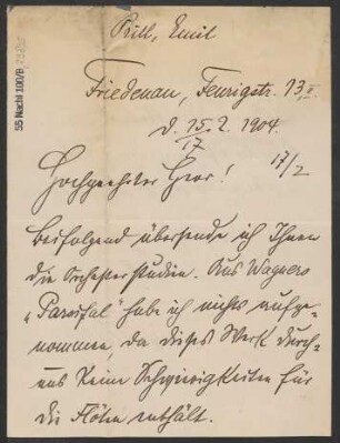 Brief an B. Schott's Söhne : 15.02.1904
