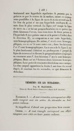 Théorèmes sur les tétraèdres.