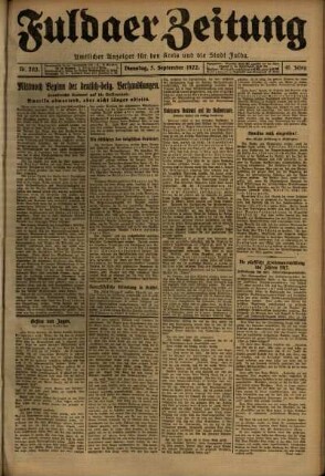 Ausgabe vom Dienstag, den 05. September 1922.
