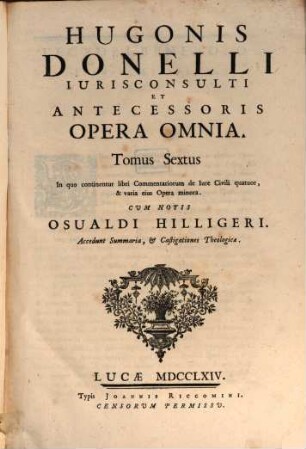 Hugonis Donelli Opera omnia, 6. Libri Commentariorum de iure civili quatuor & varia eius opera minora