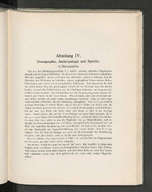 Abteilung IV. Demographie, Anthropologie und Sprache.