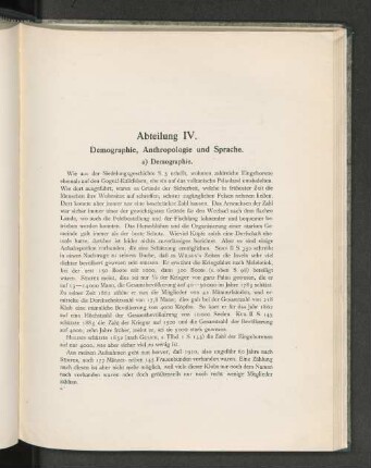 Abteilung IV. Demographie, Anthropologie und Sprache.