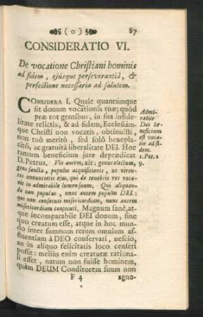 Consideratio VI. De vocatione Christiani hominis ad fidem ...