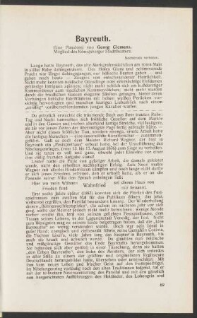 Bayreuth. Eine Plauderei von Georg Clemens. Mitglied des Königsberger Stadttheaters.