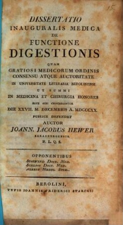 Diss. inaug. med. de functione digestionis