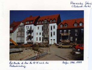 Hornsche Straße. Detmold. Rückseite der Häuser 15 bis 21 nach der Restaurierung. Blick von der Baumstraße