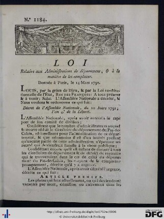 Loi Relative aux Administrations de département.