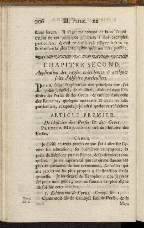 Article Premier. De l'histoire des Perses & des Grecs.