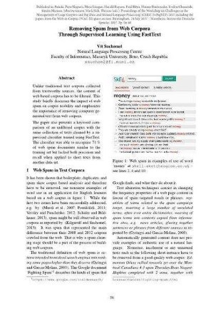 Removing spam from web corpora through supervised learning using FastText