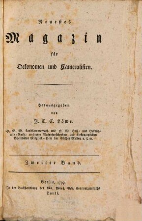 Neuestes Magazin für Oekonomen und Cameralisten. 2,3. 1799