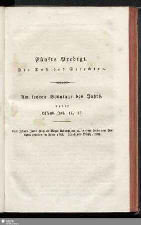 Fünfte Predigt. Der Tod des Gerechten