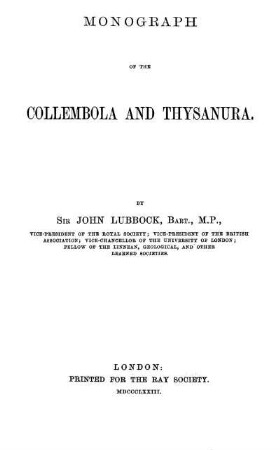 Monograph of the Collembola and Thysanura