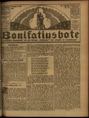 Erste Ausgabe vom Sonntag, den 09. Juli 1922.