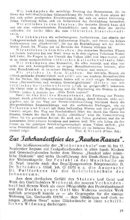 Zur Jahrhundertfeier des "Rauhen Hauses".