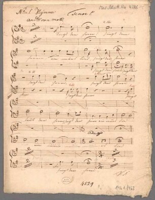 Fest-Hymnus, Coro maschile (2), trb (3), cb, op. 38, G-Dur - BSB Mus.Schott.Ha 4286-5 : [caption title, part Coro maschile 1, T 1:] N|o I. Hymne // Jos. Panny