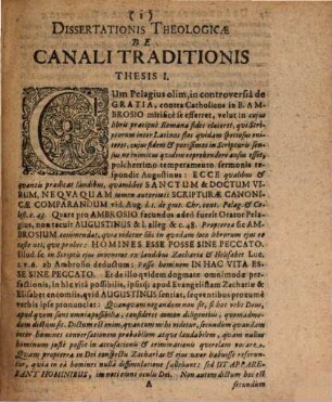 Dissertatio Theologica De Canali Traditionis