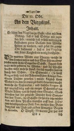 Die 12. Ode. An den Virgilius