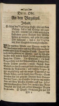 Die 12. Ode. An den Virgilius